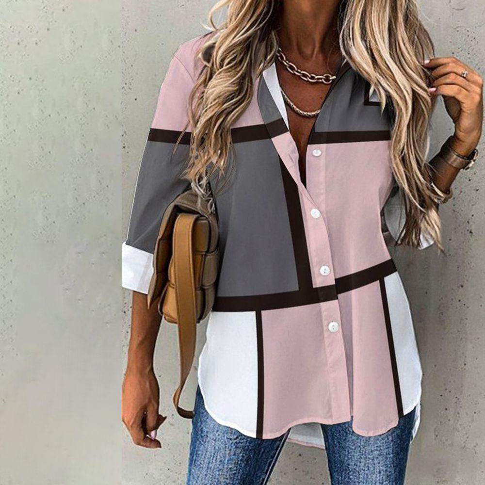 Women’s Printed V Neck Shirt – Long Sleeve Casual Print Blouse