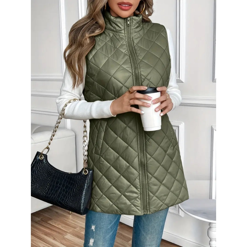 Women’s Quilted Zip-Up Vest – Lightweight Padded Sleeveless Jacket