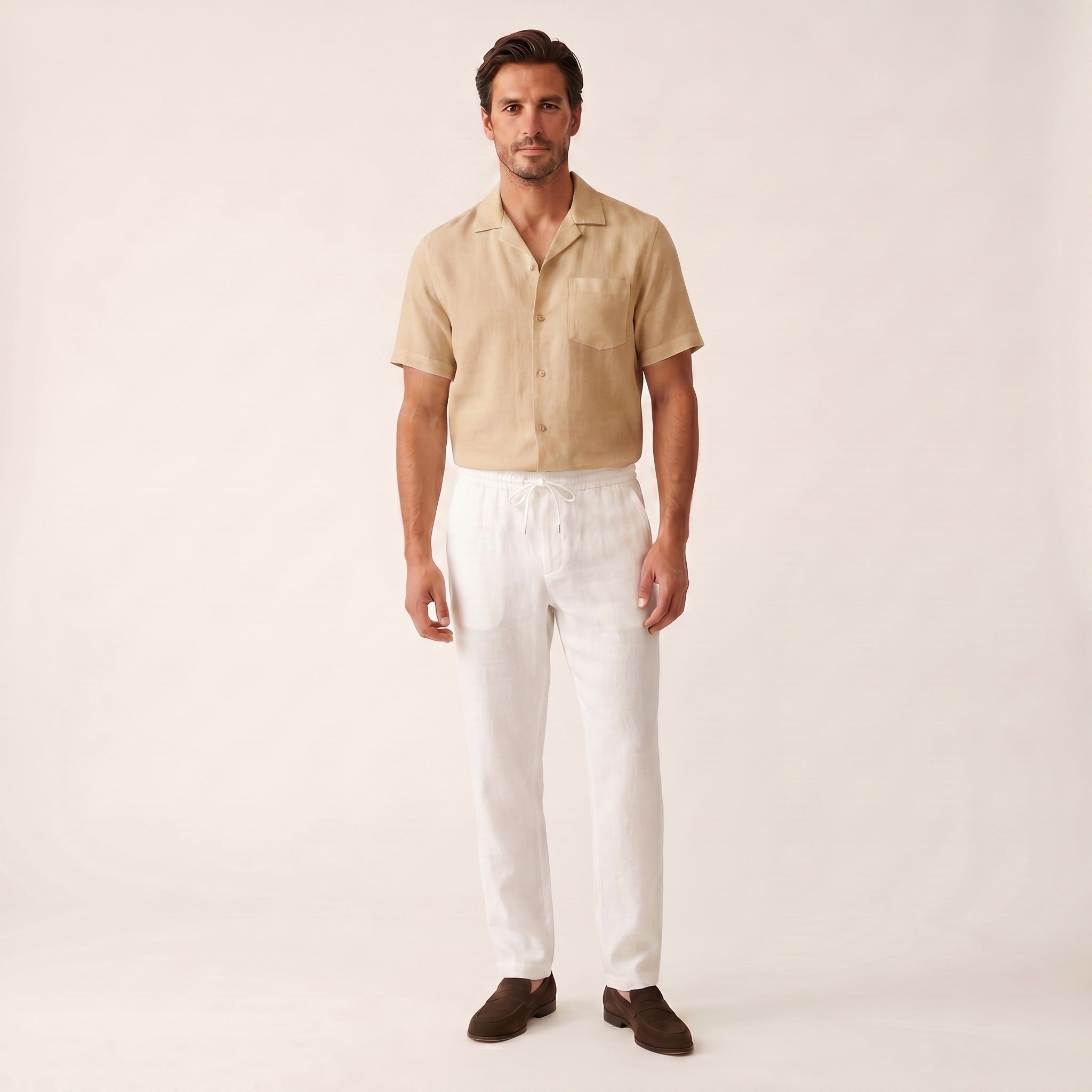 Soren | Men's Linen Cuban Collar Shirt - Sand