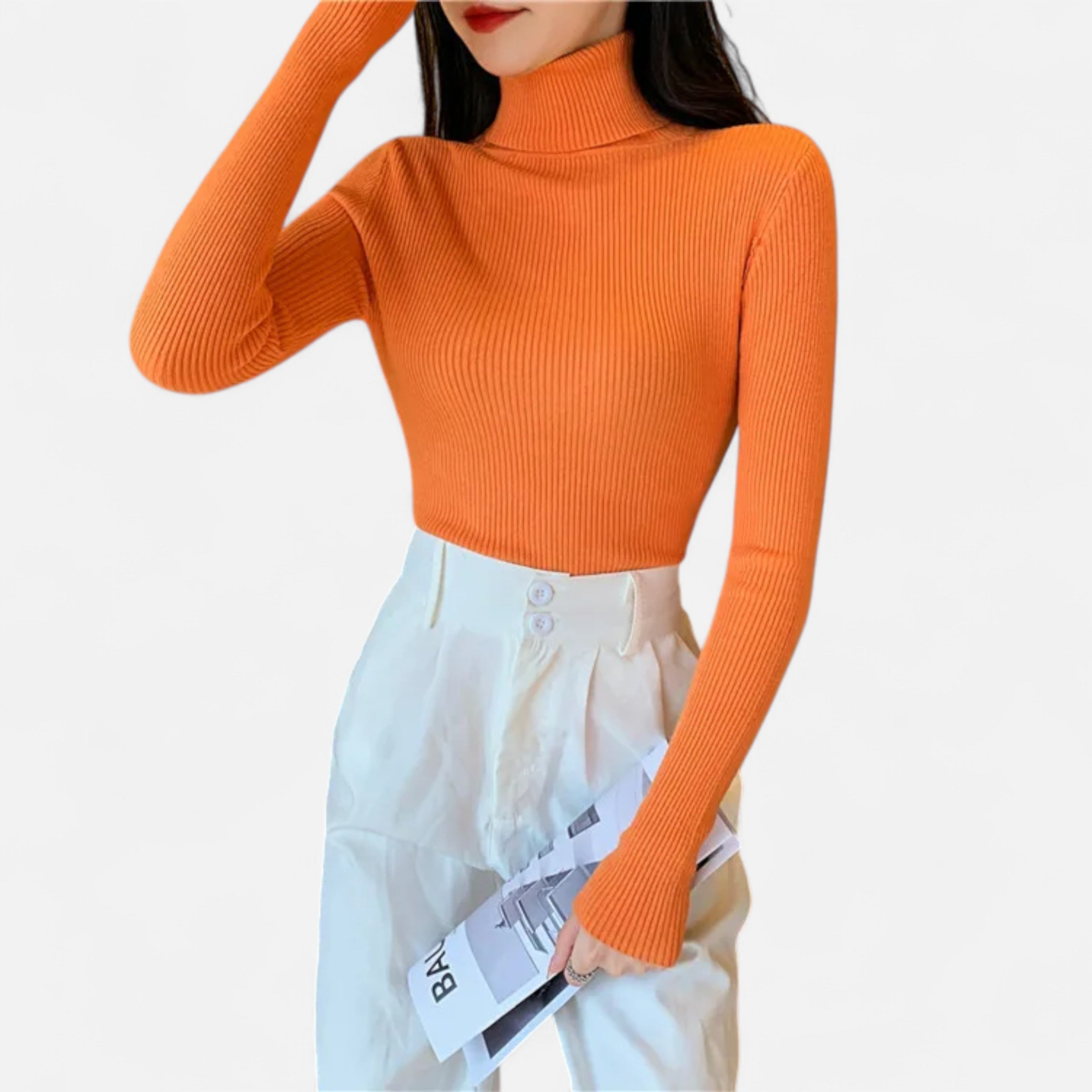 Women’s Ribbed Turtleneck Sweater – Soft Slim-Fit Winter Knit Top