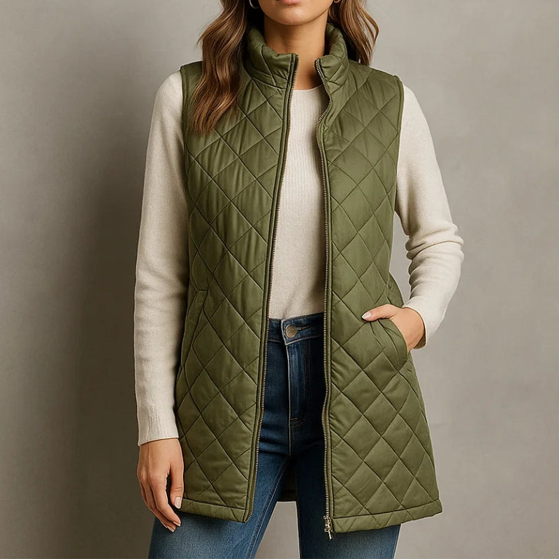 Women’s Quilted Zip-Up Vest – Lightweight Padded Sleeveless Jacket