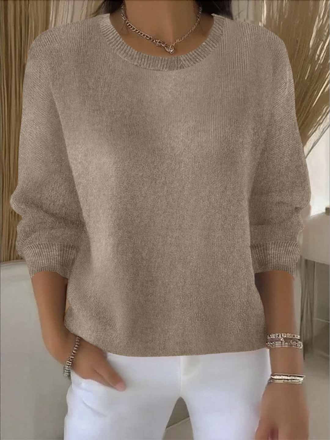 Women’s Casual Knit Sweater – Relaxed Fit Round Neck Top for Everyday Wear