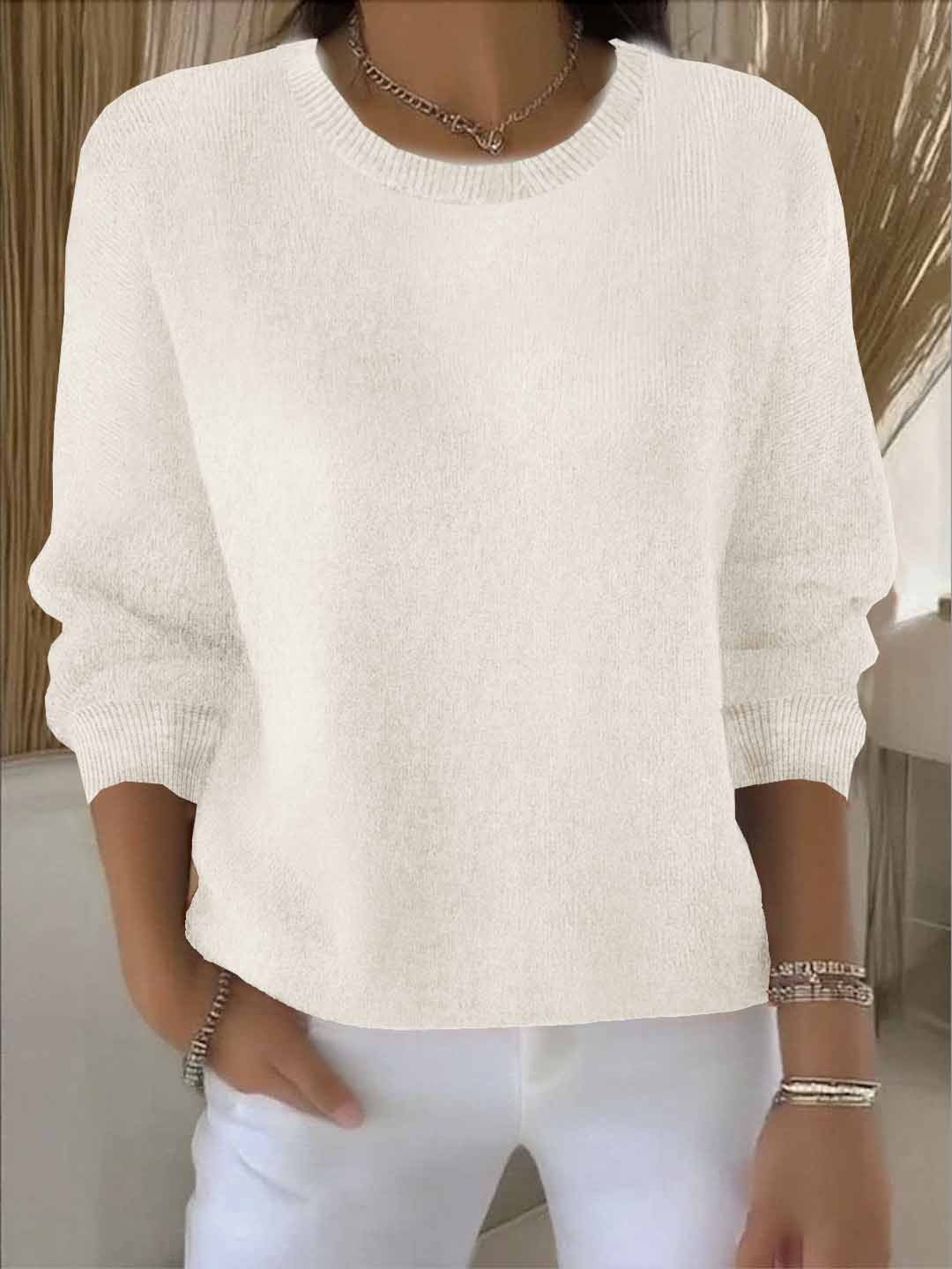 Women’s Casual Knit Sweater – Relaxed Fit Round Neck Top for Everyday Wear