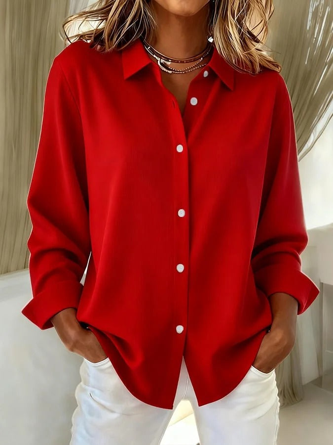 Women’s Relaxed Fit Button-Up Blouse – Lightweight Collared Top in Extended Sizes