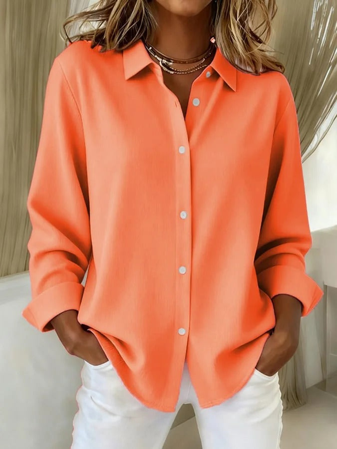 Women’s Relaxed Fit Button-Up Blouse – Lightweight Collared Top in Extended Sizes
