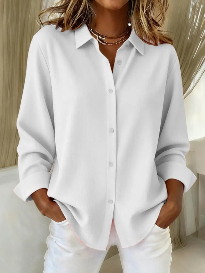 Women’s Relaxed Fit Button-Up Blouse – Lightweight Collared Top in Extended Sizes
