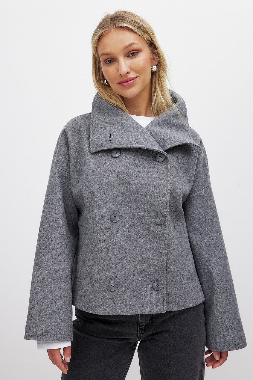 Women’s Double-Breasted Casual Coat – Tailored Long Coat with High Collar