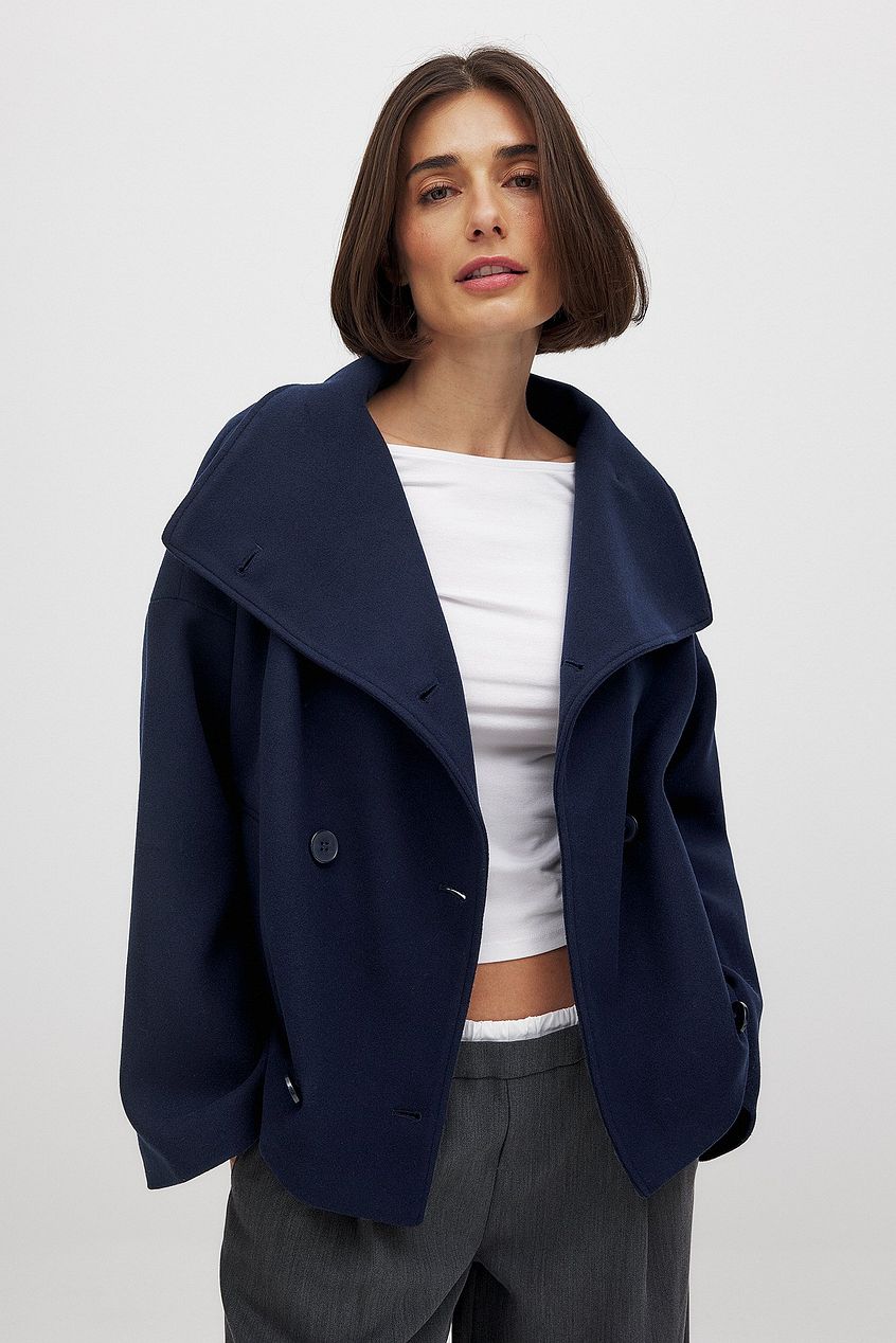 Women’s Double-Breasted Casual Coat – Tailored Long Coat with High Collar