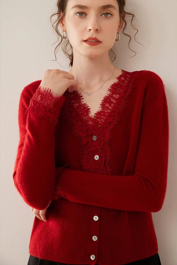 Women’s Lace Knit Cardigan – Soft Elegant Layering Cardigan with Refined Details