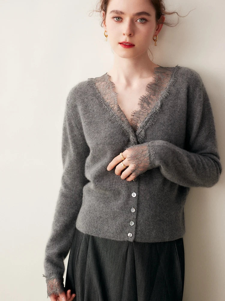 Women’s Lace Knit Cardigan – Soft Elegant Layering Cardigan with Refined Details