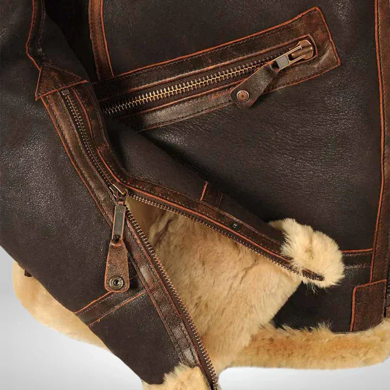 Aurelius | Men’s Leather Aviator Jacket with Shearling Collar