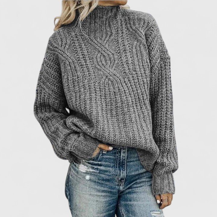 Women’s High Neck Casual Sweater – Relaxed Fit Textured Knit Pullover