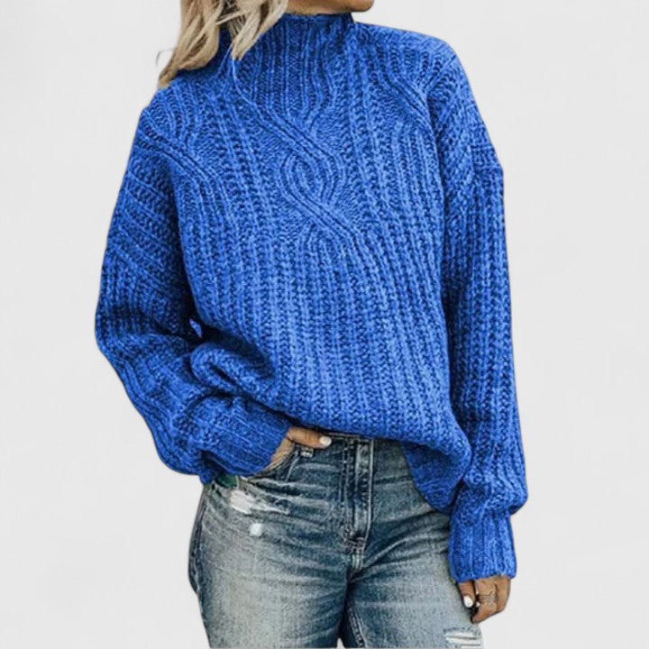 Women’s High Neck Casual Sweater – Relaxed Fit Textured Knit Pullover