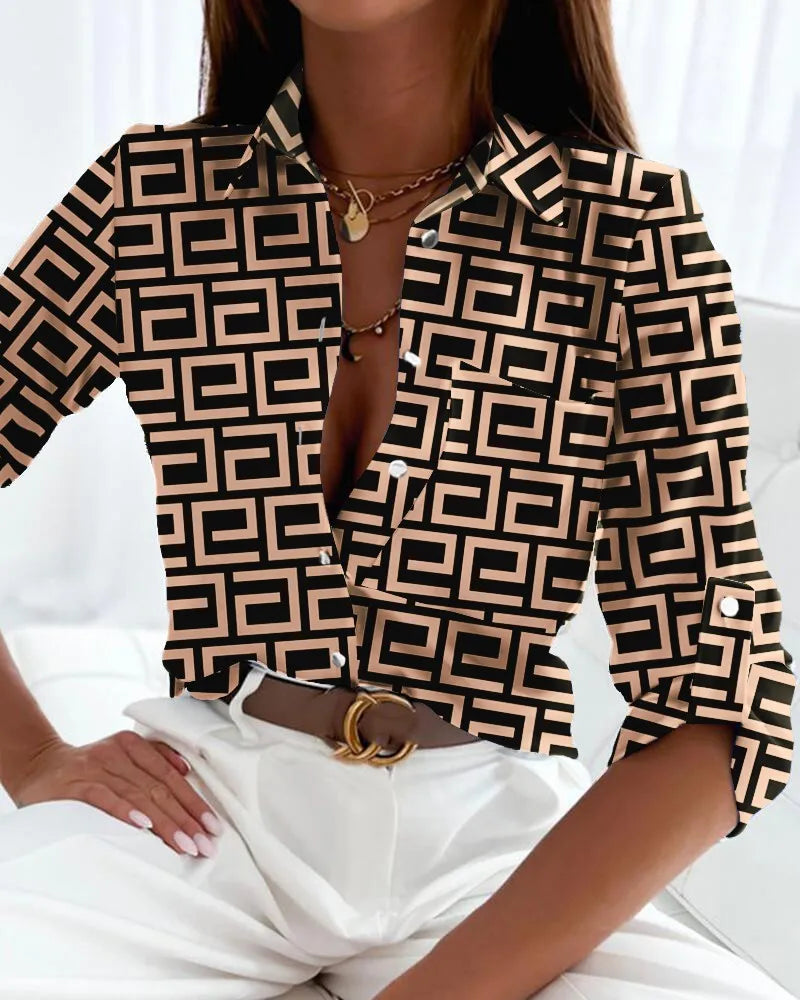 Women’s Striped Button Down Shirt – Cotton Blend Long Sleeve Blouse