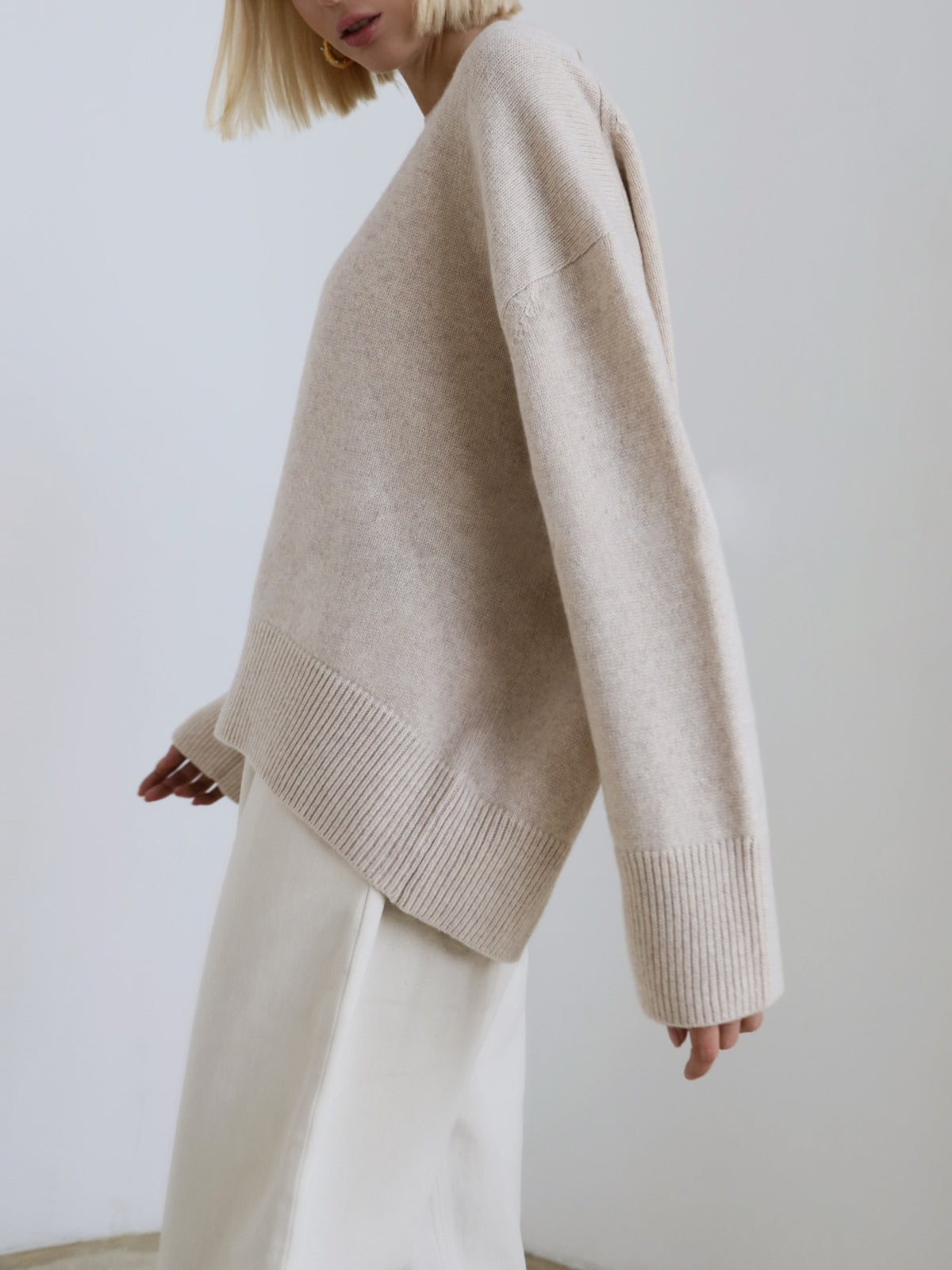 Women’s Oversized Knitted Sweater – Soft Pastel Pink Comfort-Fit Pullover