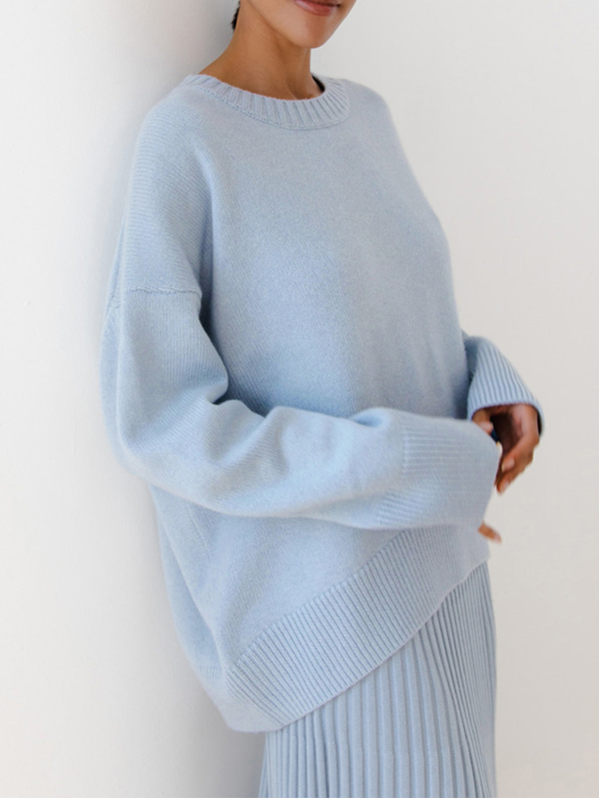 Women’s Oversized Knitted Sweater – Soft Pastel Pink Comfort-Fit Pullover