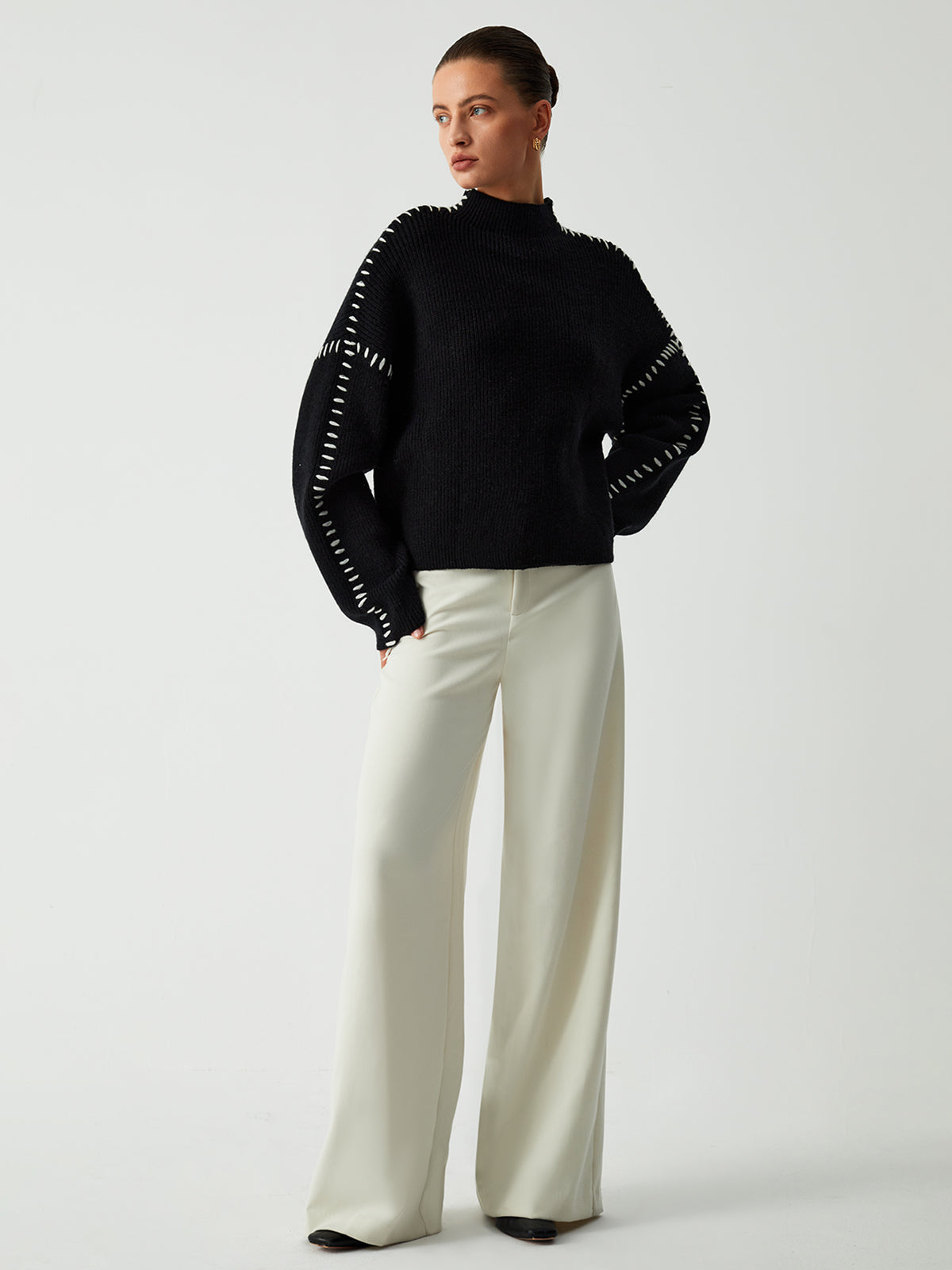 Oversized Women’s Knitted Turtleneck Sweater – Warm Solid-Color Basic Design