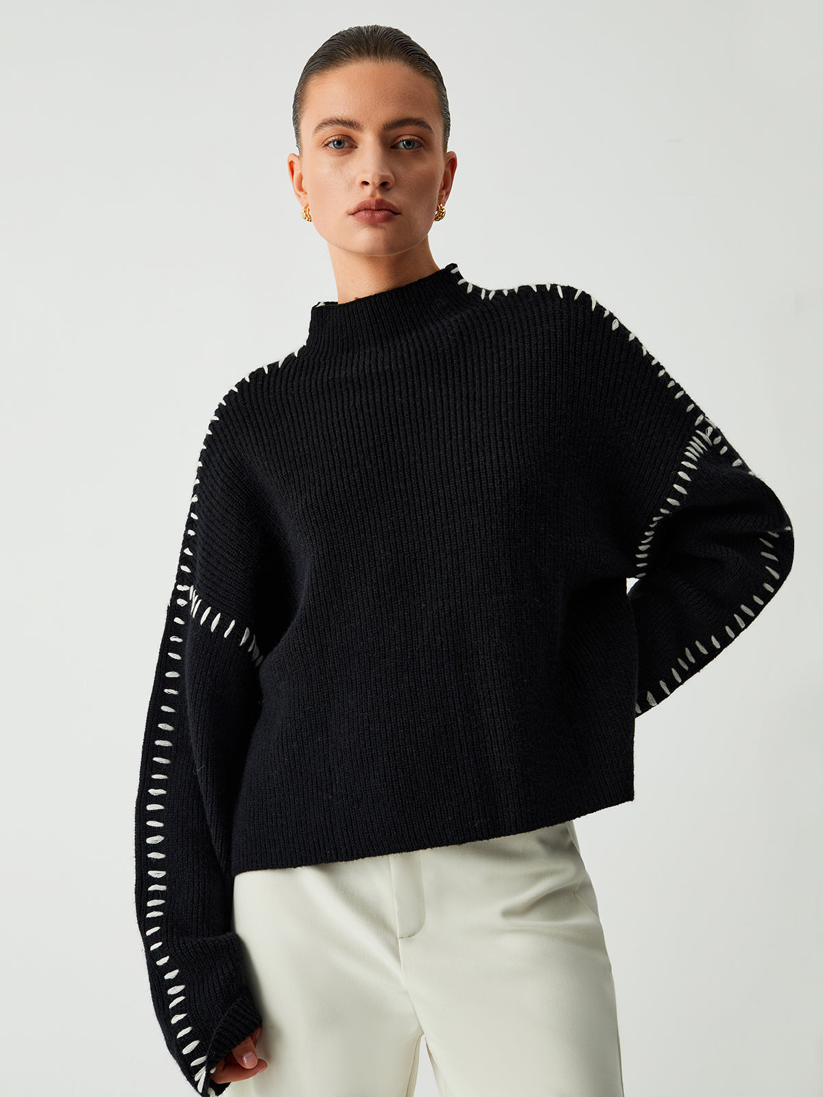 Oversized Women’s Knitted Turtleneck Sweater – Warm Solid-Color Basic Design