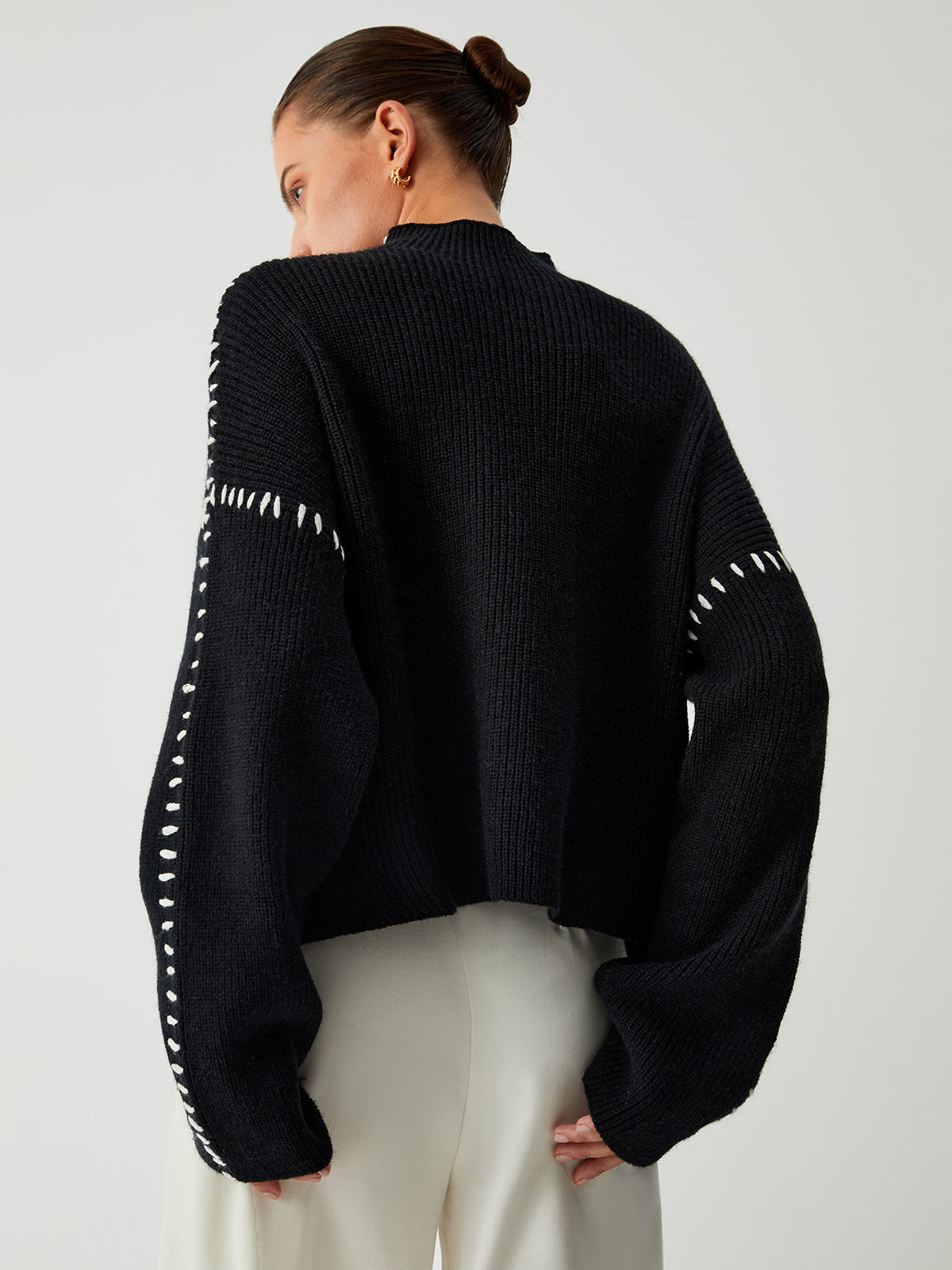 Oversized Women’s Knitted Turtleneck Sweater – Warm Solid-Color Basic Design