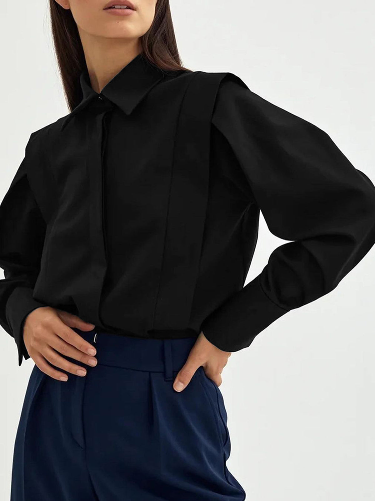 Women’s Classic Collared Blouse – Straight Fit Polyester Shirt for Work & Everyday Wear