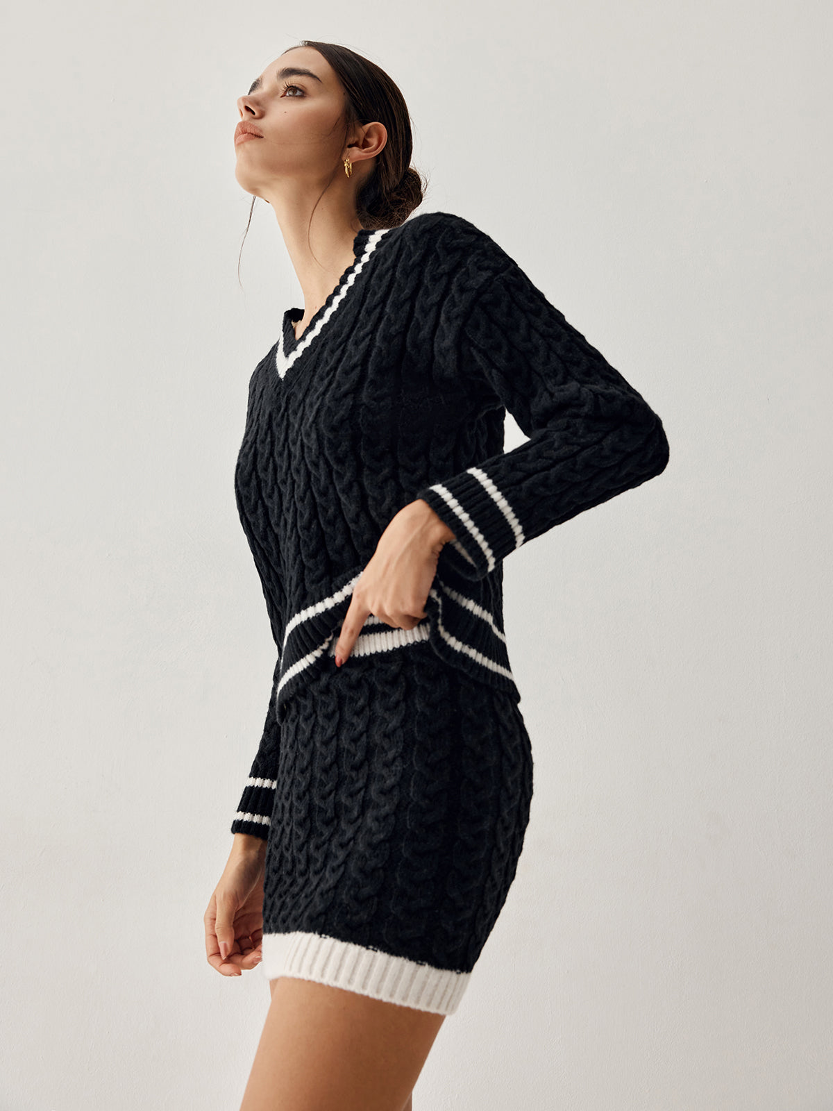 Cable Knit V-Neck Sweater for Women