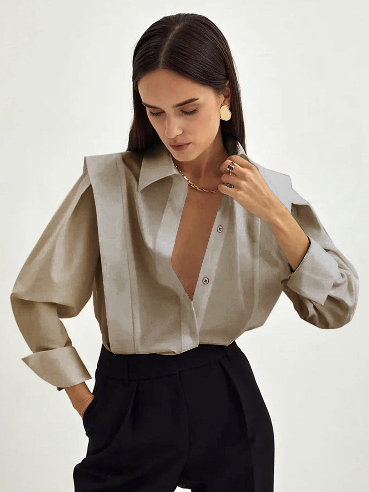 Women’s Classic Collared Blouse – Straight Fit Polyester Shirt for Work & Everyday Wear