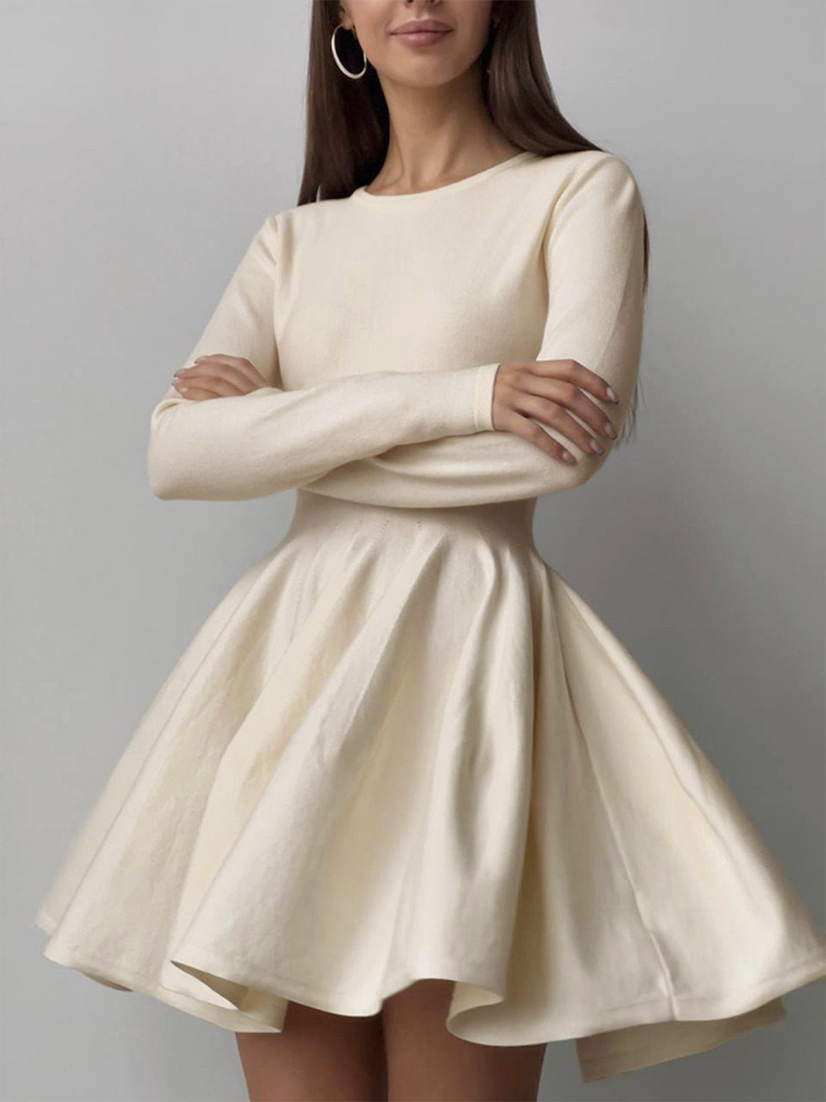 Women’s Pleated Sweater Dress – Short Knit Dress with Stretch Fit