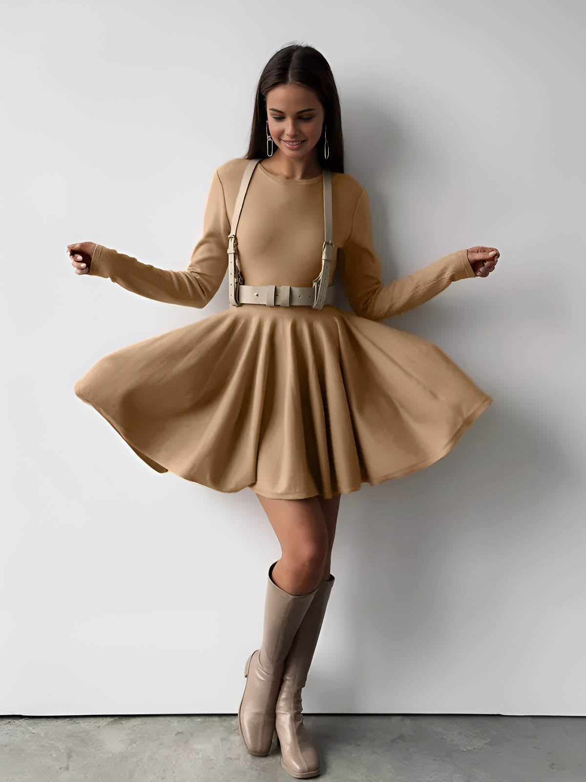 Women’s Pleated Sweater Dress – Short Knit Dress with Stretch Fit