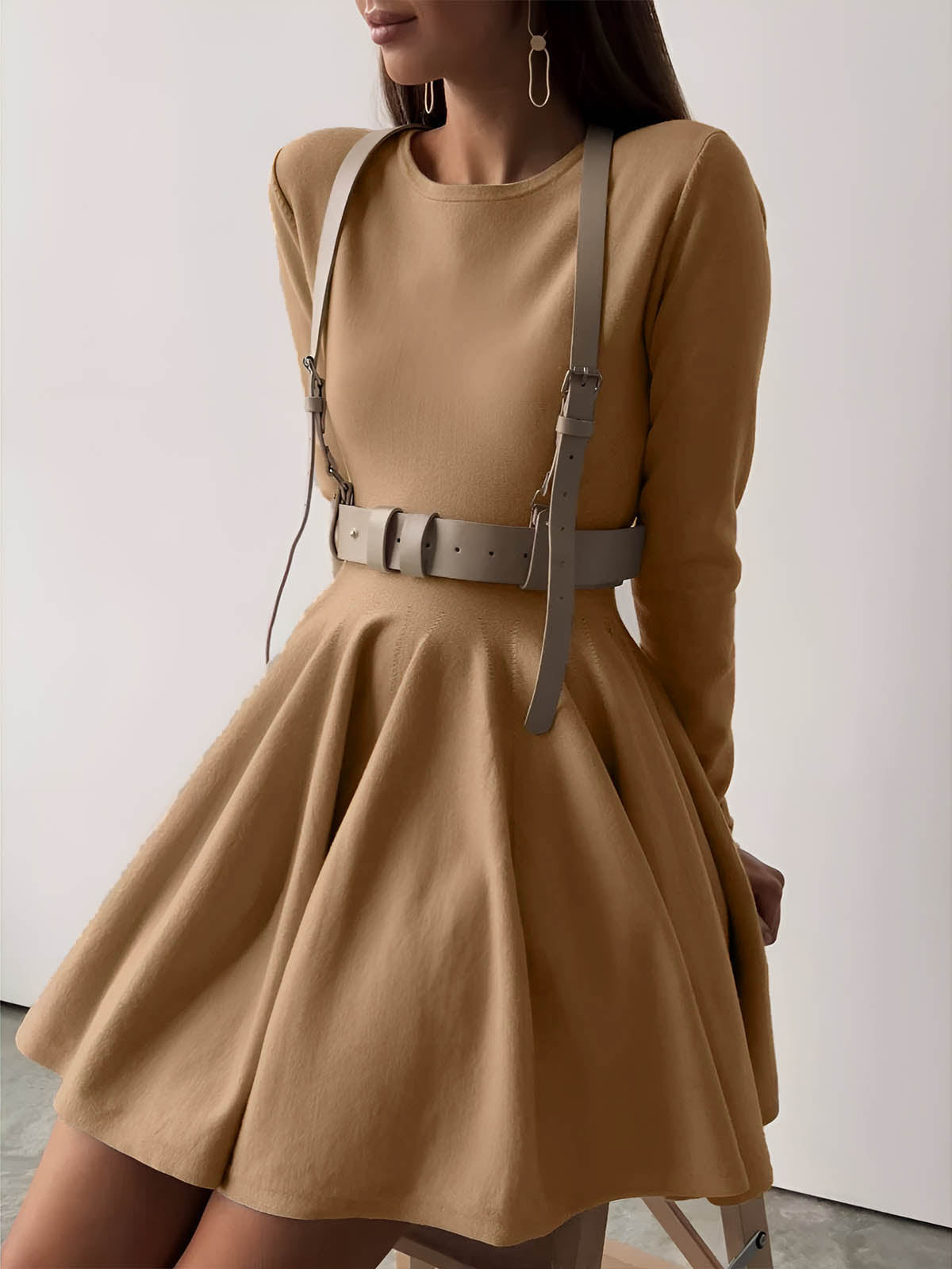 Women’s Pleated Sweater Dress – Short Knit Dress with Stretch Fit