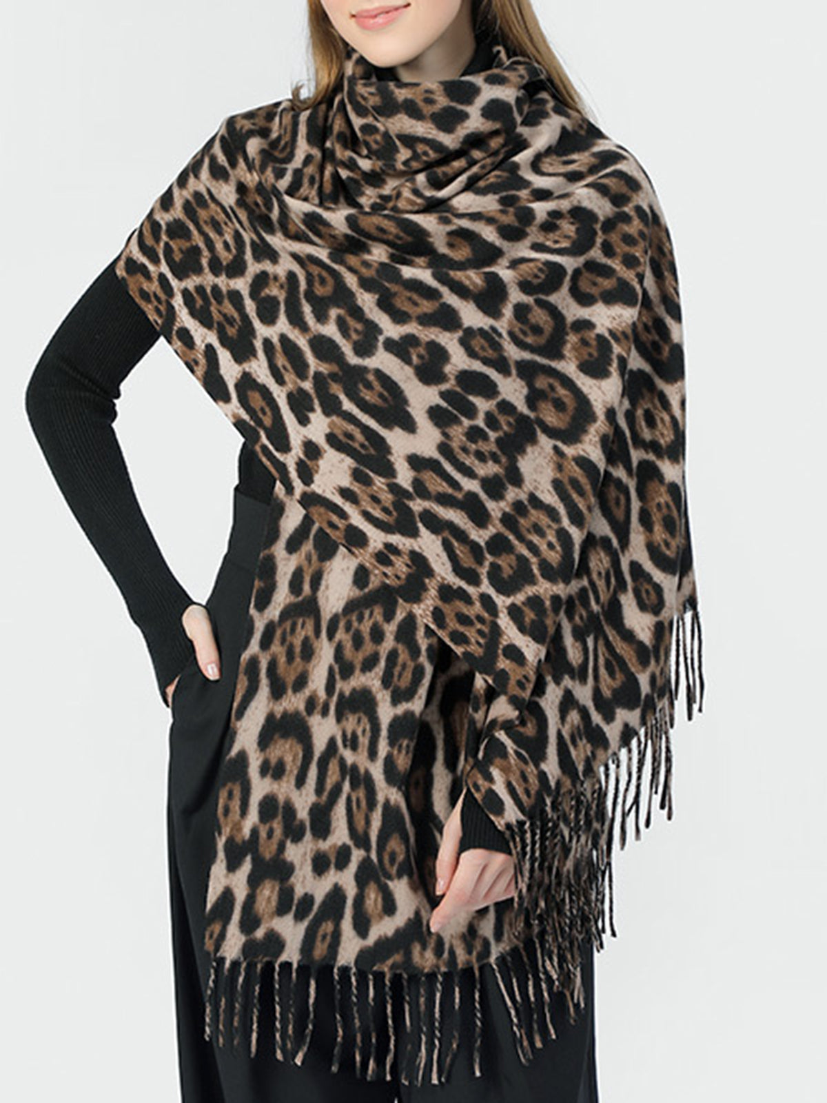 Women’s Long Polyester Scarf – Lightweight 180cm Tassel Wrap