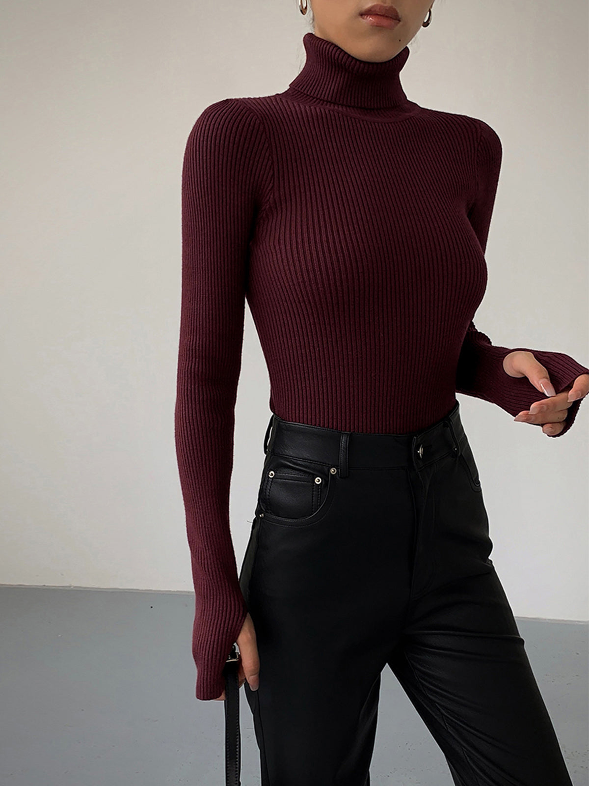Women’s Slim Fit Turtleneck Sweater – Soft Knit Stretch Roll Neck Top