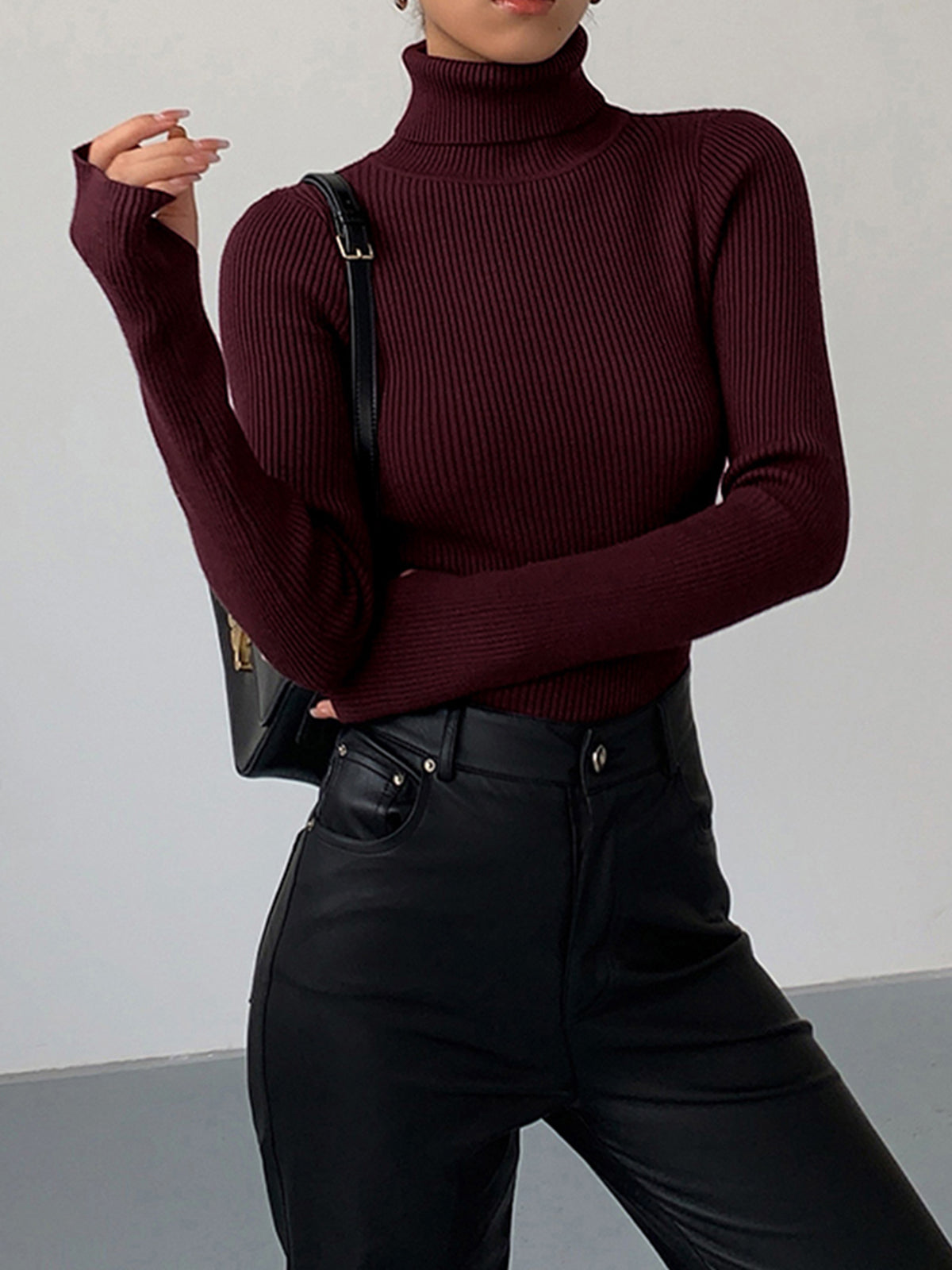 Women’s Slim Fit Turtleneck Sweater – Soft Knit Stretch Roll Neck Top