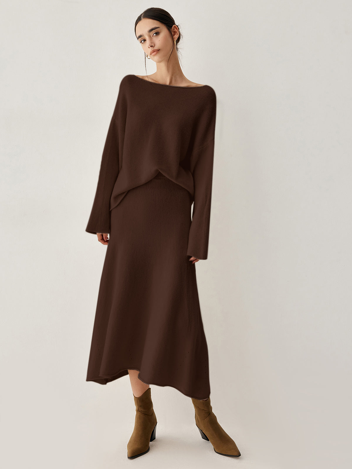 Oversized Sweater Two Piece Skirt Set – Chic Knit Co-Ord with Midi Skirt