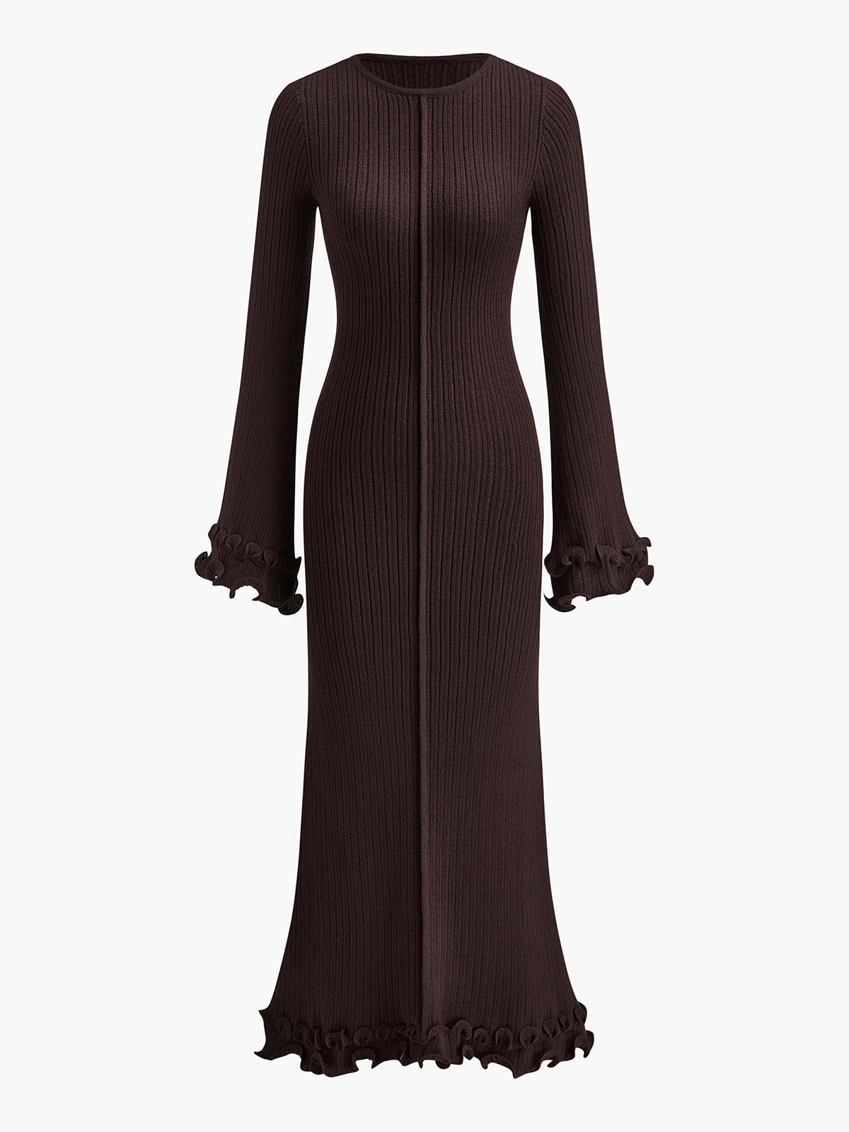 Eleganza Knitted Maxi Dress with Drawstring – Slim-Fit Women’s High-Stretch Dress