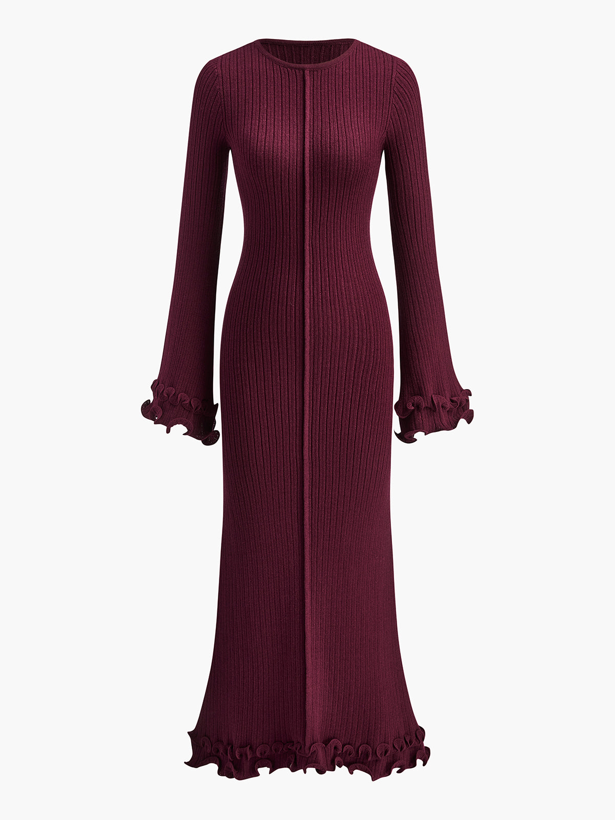 Eleganza Knitted Maxi Dress with Drawstring – Slim-Fit Women’s High-Stretch Dress