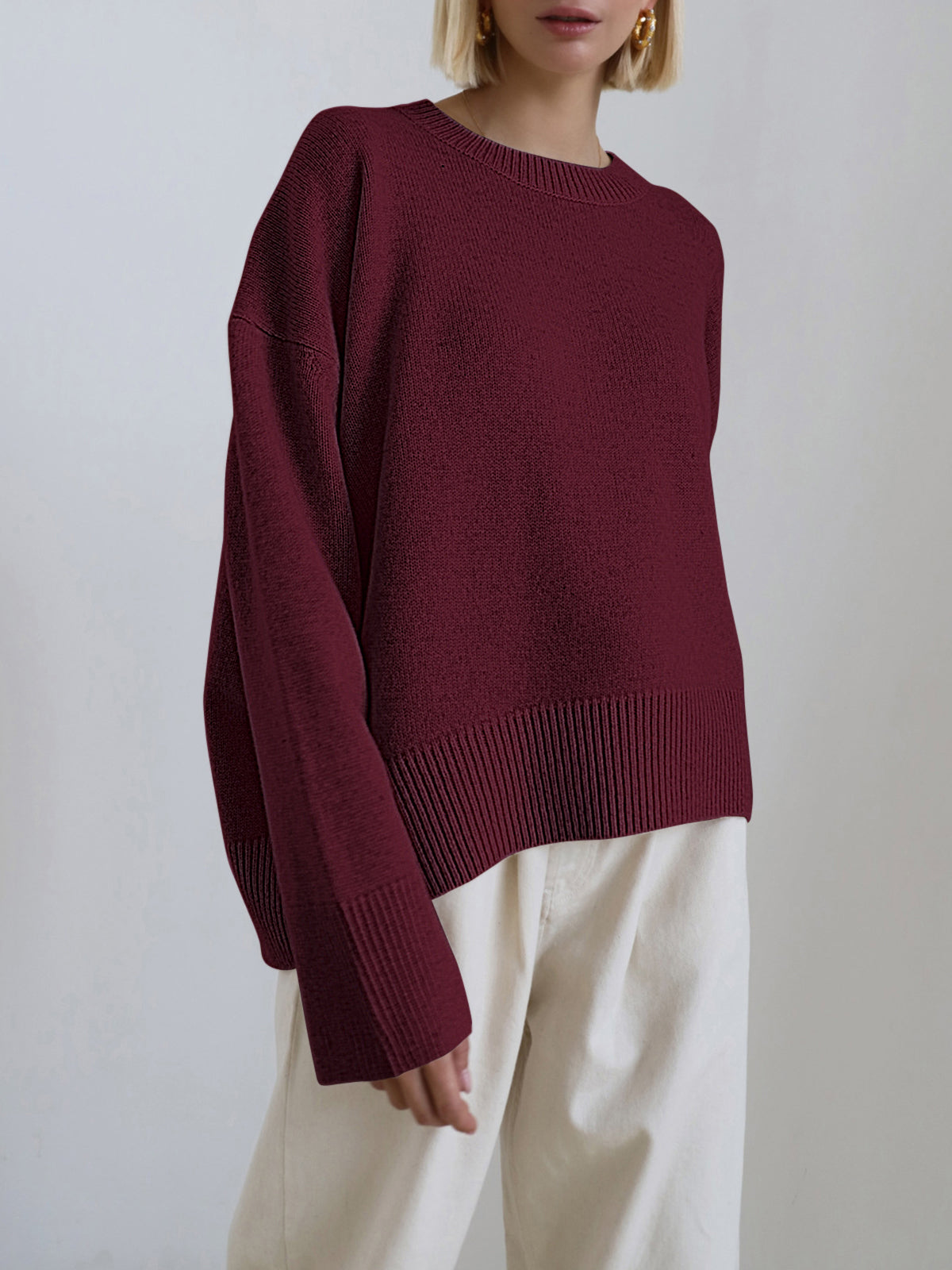 Women’s Oversized Knitted Sweater – Soft Pastel Pink Comfort-Fit Pullover