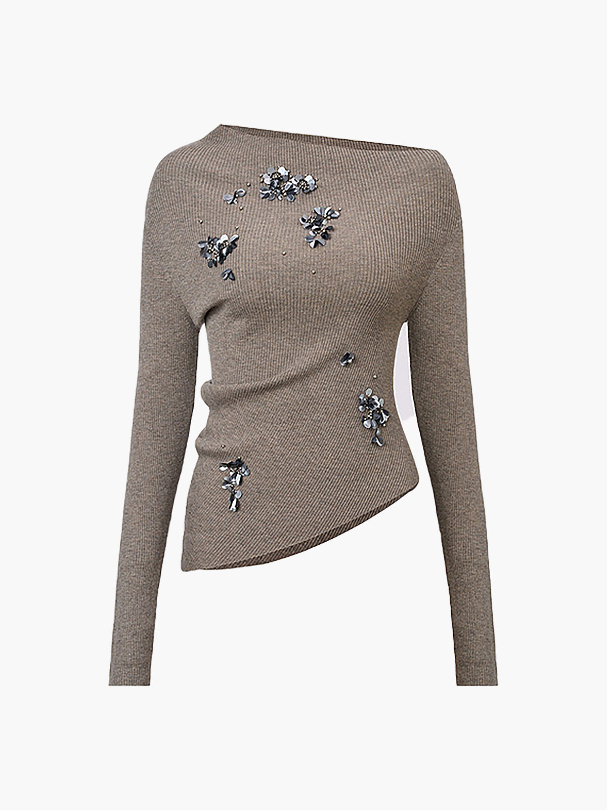 Women’s Asymmetrical Sequin Knit Top – Polyester Statement Jumper for Evenings & Smart Casual