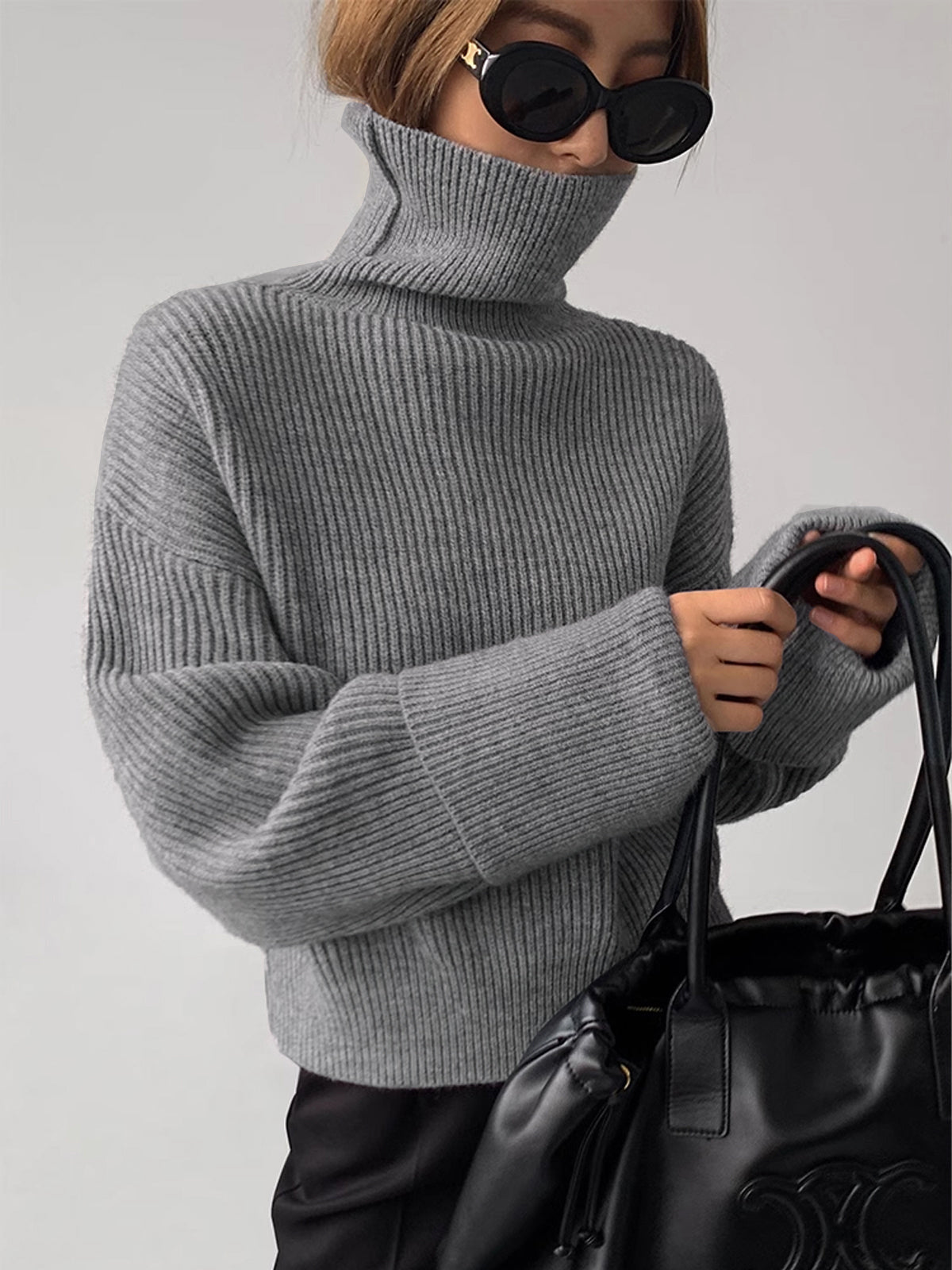 Women’s Ribbed Turtleneck Sweater – Stretch Knit Roll Neck Jumper