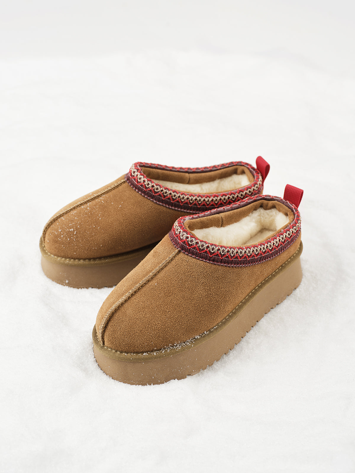 Furry Leather Ankle Slippers – Shearling-Lined Platform Indoor Shoes