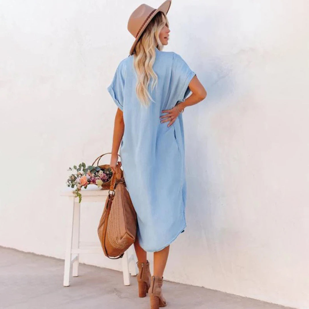 Ayla Denim Dress with Short Sleeves