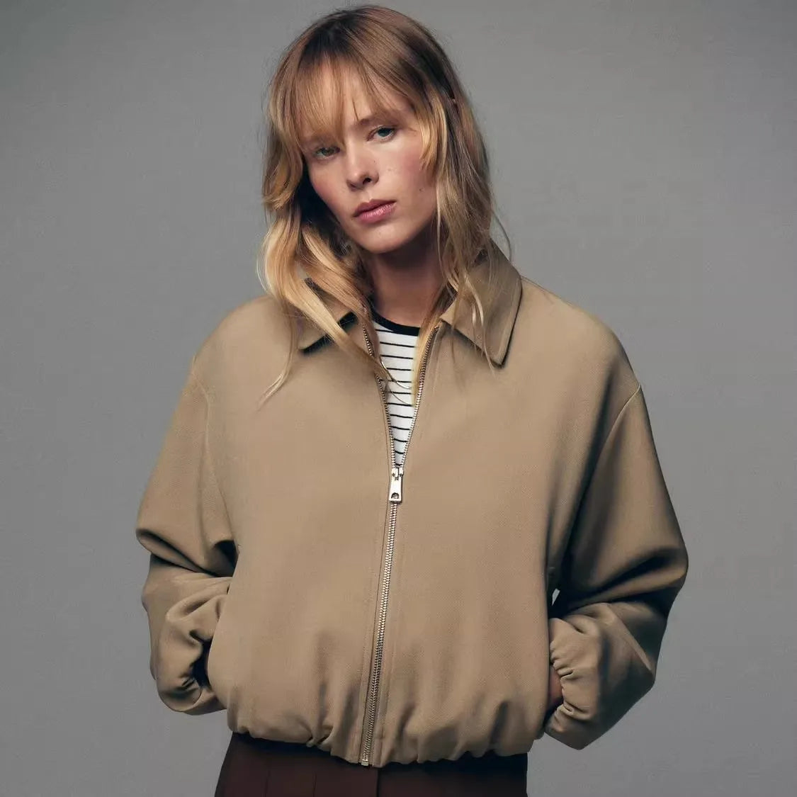 Women’s Zip Puffer Jacket – Lightweight Relaxed Fit Polyester Coat
