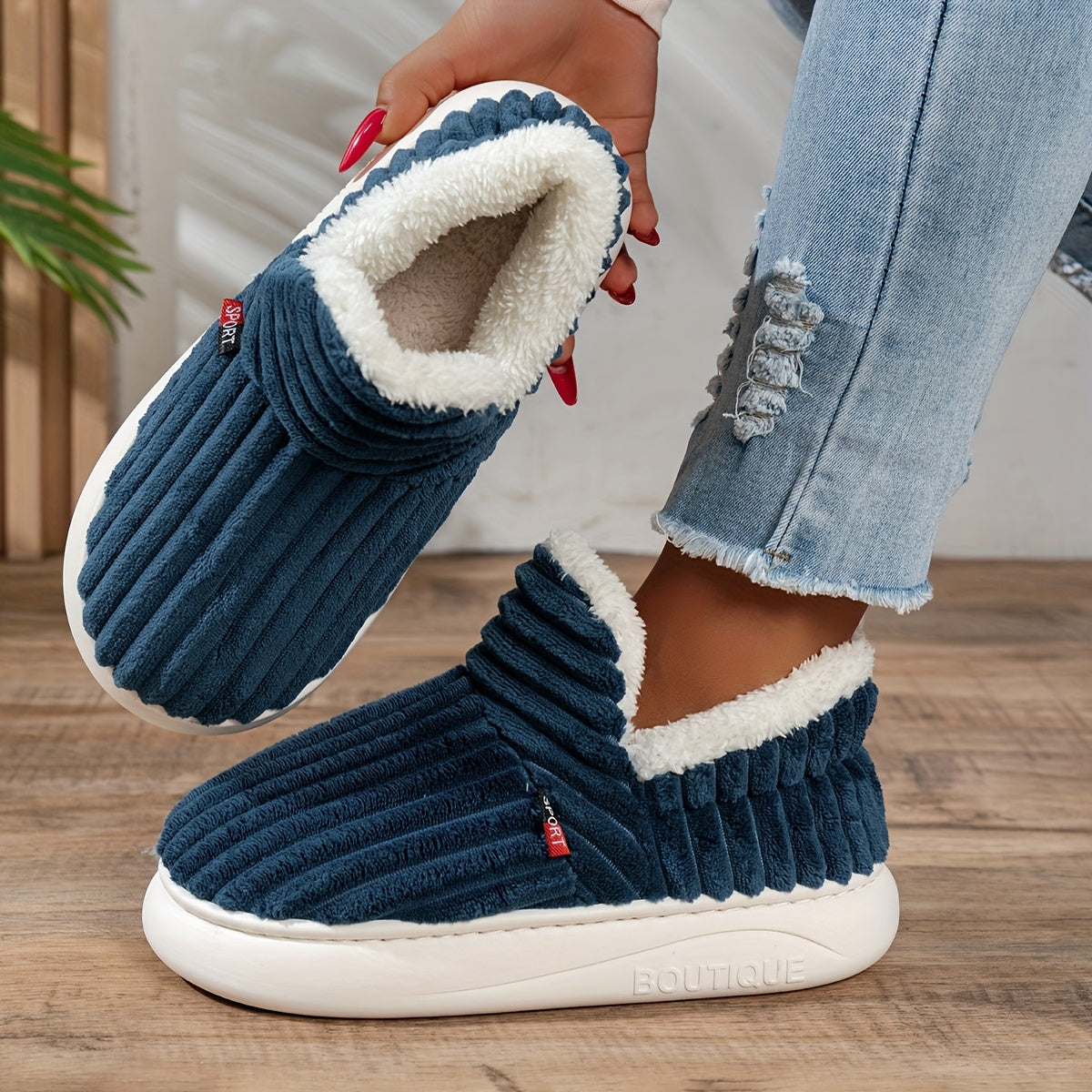 Plush Indoor Slippers – Soft Cozy House Slippers with Non-Slip Sole and Slip-On Fit