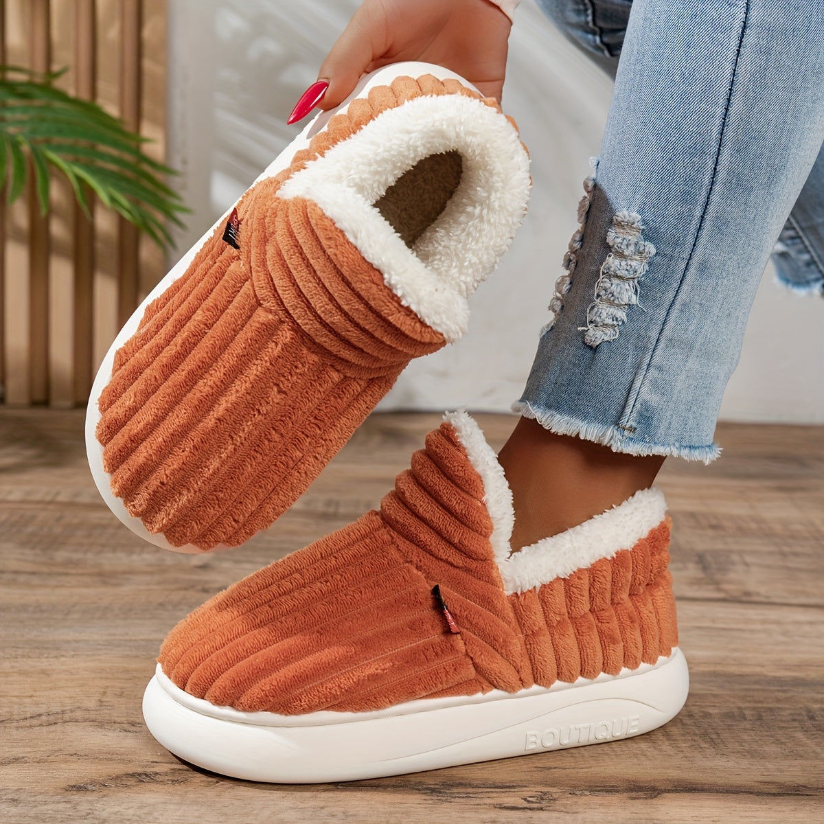 Plush Indoor Slippers – Soft Cozy House Slippers with Non-Slip Sole and Slip-On Fit