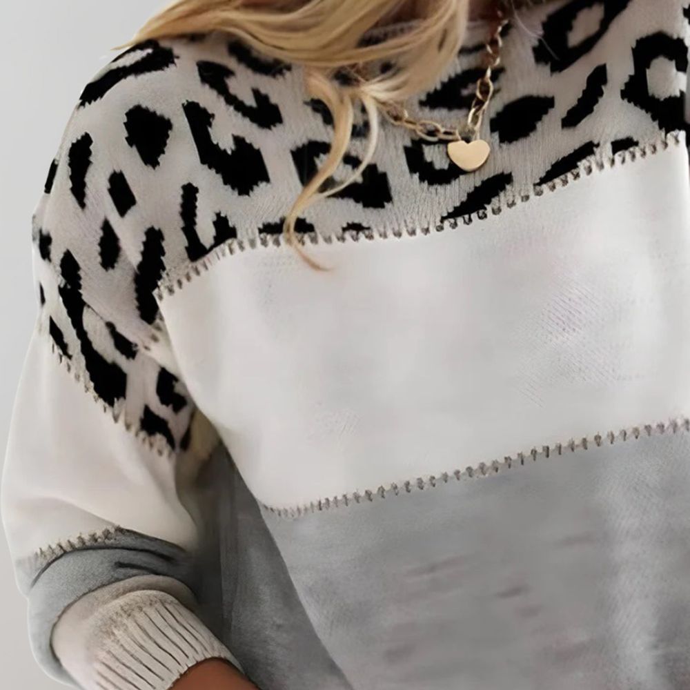 Color Block Crew Neck Sweater for Women