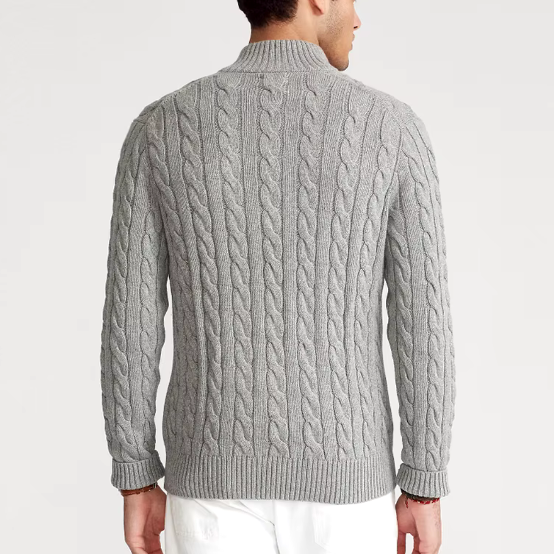 Quarter Zip Cable Knit Sweater for Men