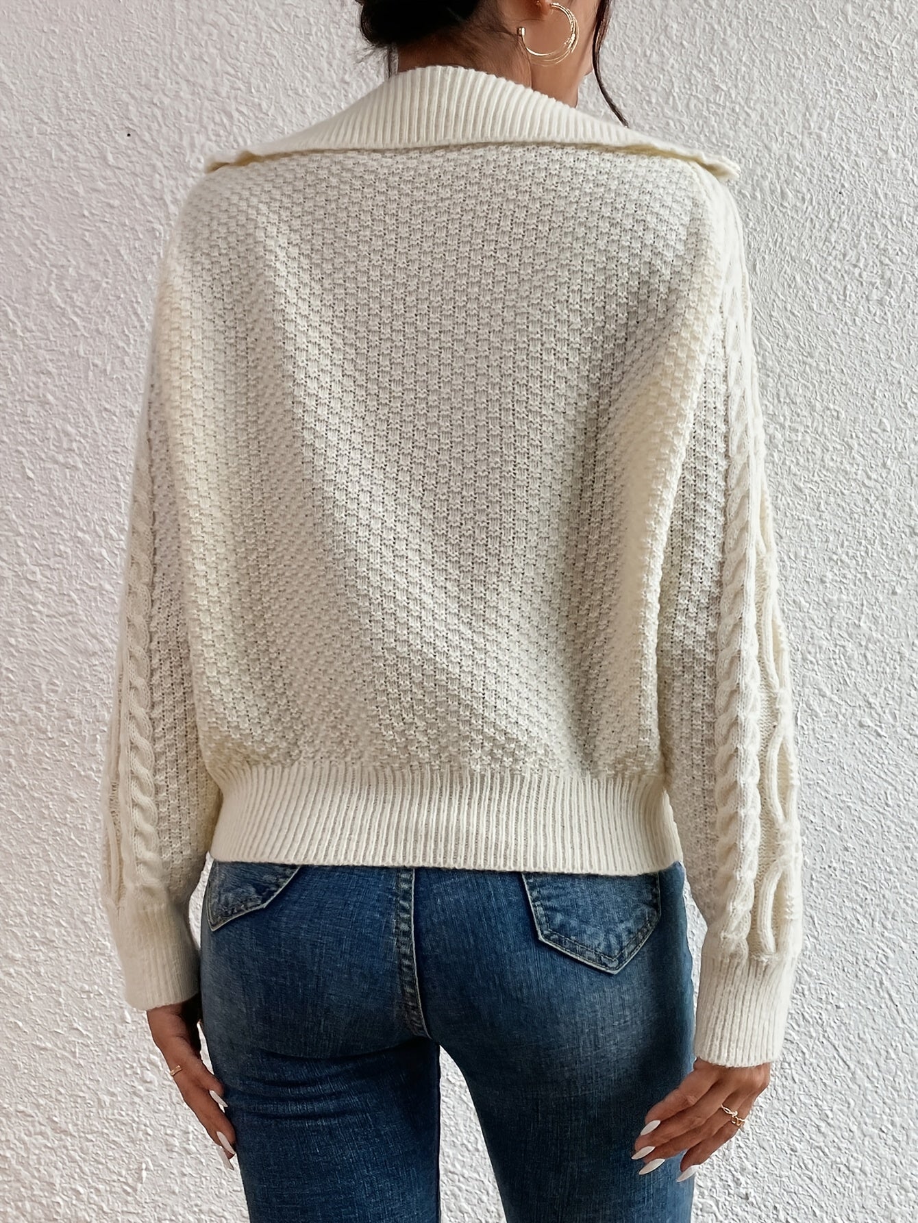 Cable Knit Sweater Women – Zipper Collar Pullover Winter Knitwear