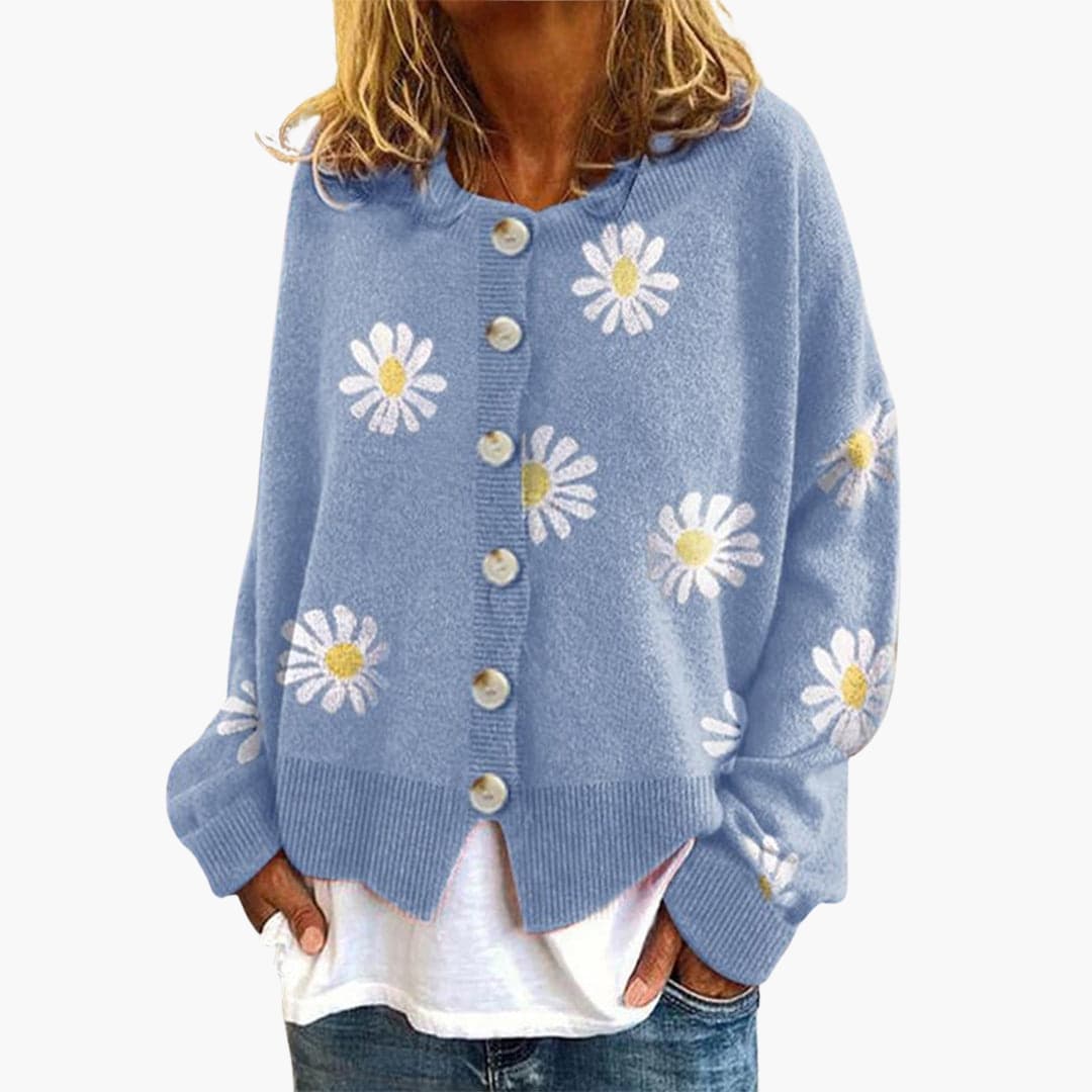Button-Down Daisy Print Cardigan for Women