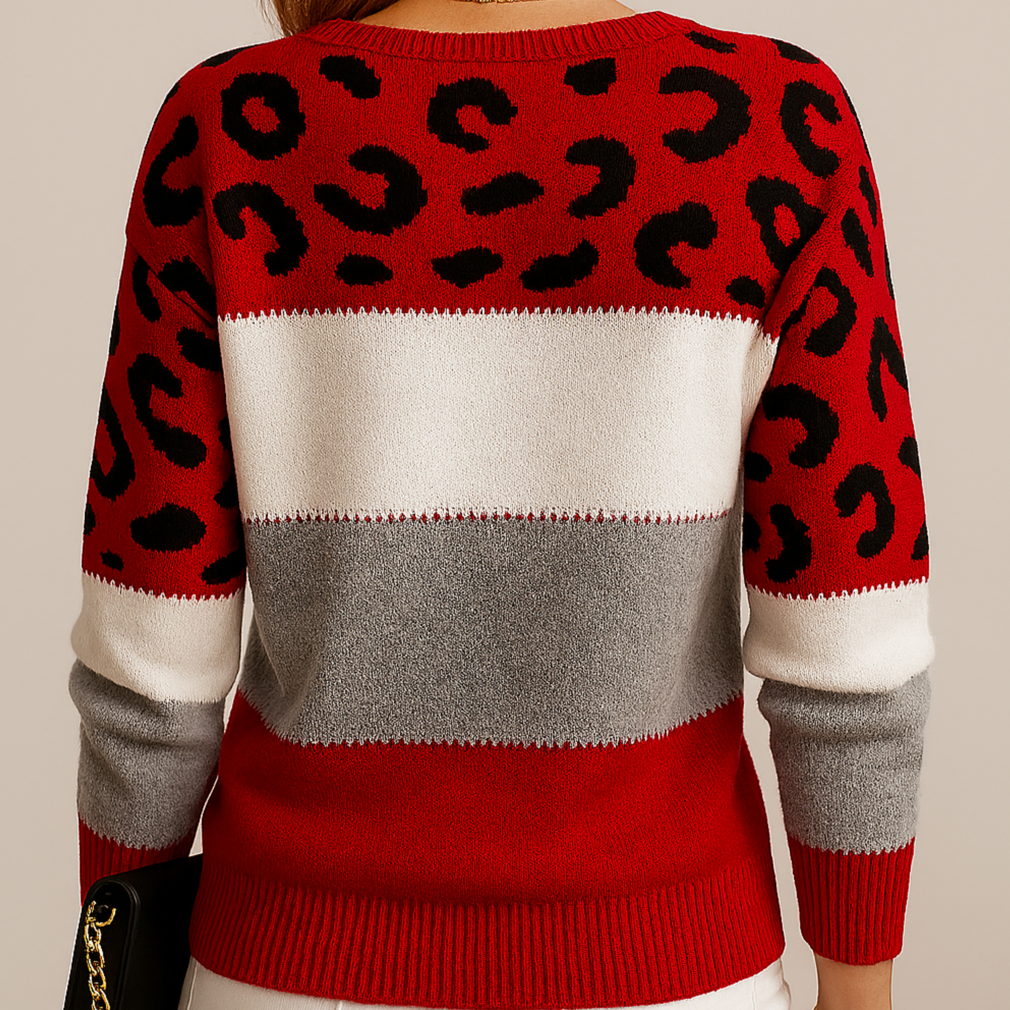 Color Block Crew Neck Sweater for Women