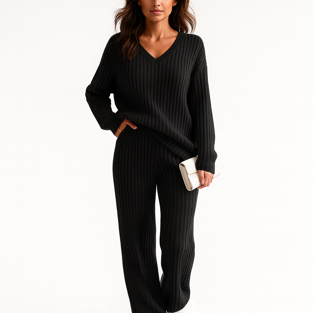 V-Neck Ribbed Knit Sweater for Women