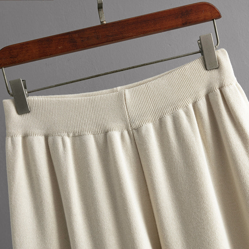 Women’s Knit Lounge Set – Soft Polyester Two-Piece Sweater and Wide-Leg Trousers